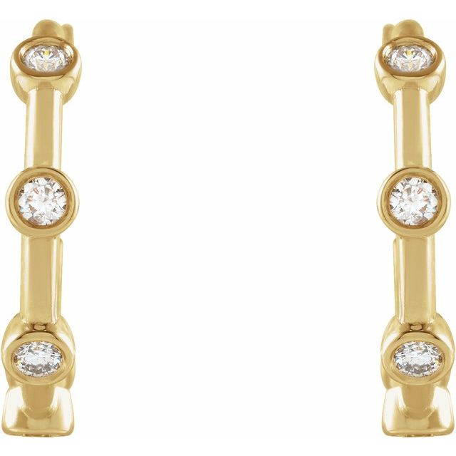 14K Yellow 1/4 CTW Natural Diamond Bezel-Set Hoop Earrings