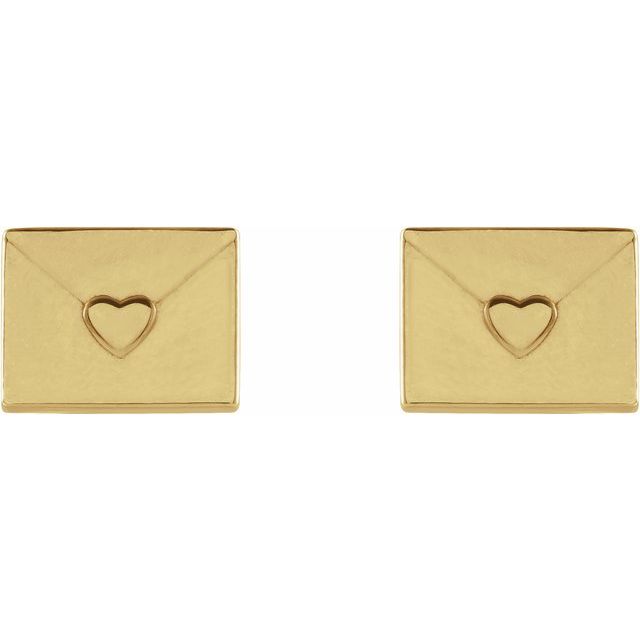14K Yellow Heart Envelope Earrings