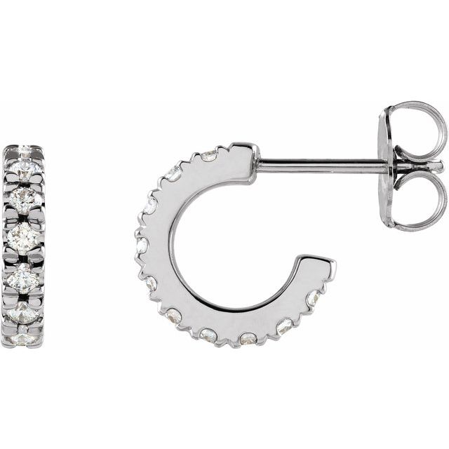 14K White 1/3 CTW Natural Diamond French-Set 10 mm Huggie Hoop Earrings