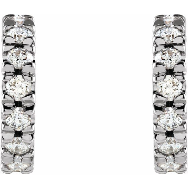 14K White 1/3 CTW Natural Diamond French-Set 10 mm Huggie Hoop Earrings