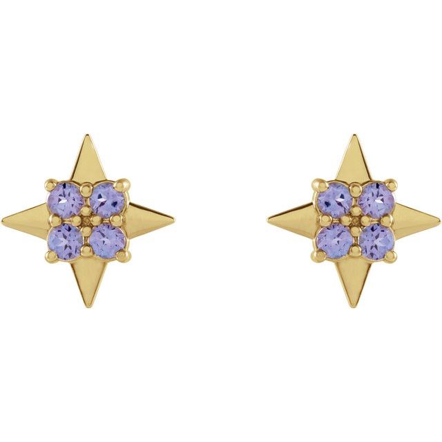 14K Yellow Natural Tanzanite Star Earrings