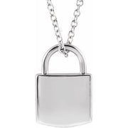 14K White Engravable Lock 16-18' Necklace