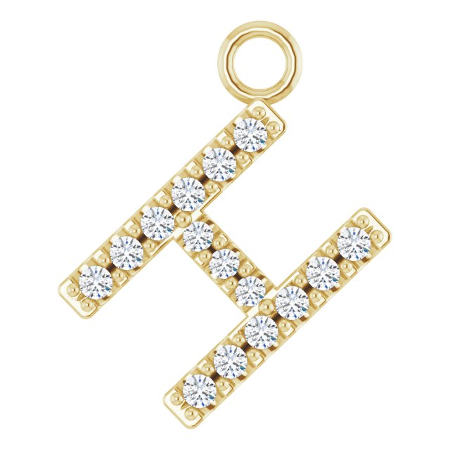 14k Yellow .05 Ctw Natural Diamond Initial H Dangle