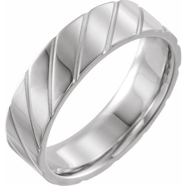 14K White 6 mm Grooved Band Size 9
