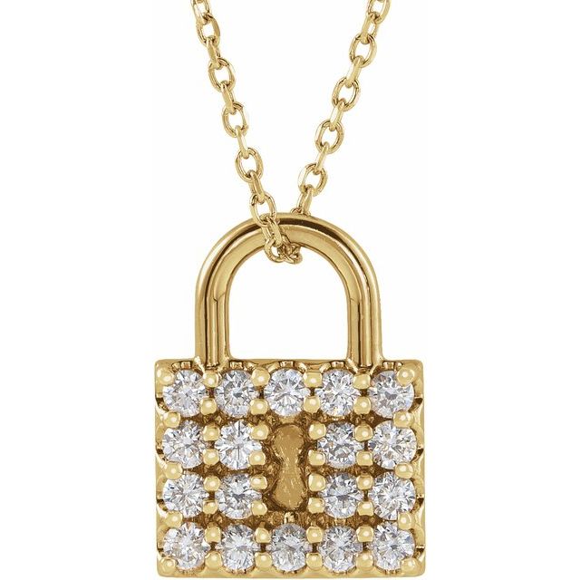 14K Yellow 1/2 CTW Natural Diamond Lock 16-18' Necklace