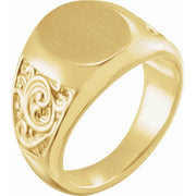 14K Yellow 14x12 mm Scroll Signet Ring