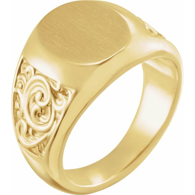14K Yellow 14x12 mm Scroll Signet Ring