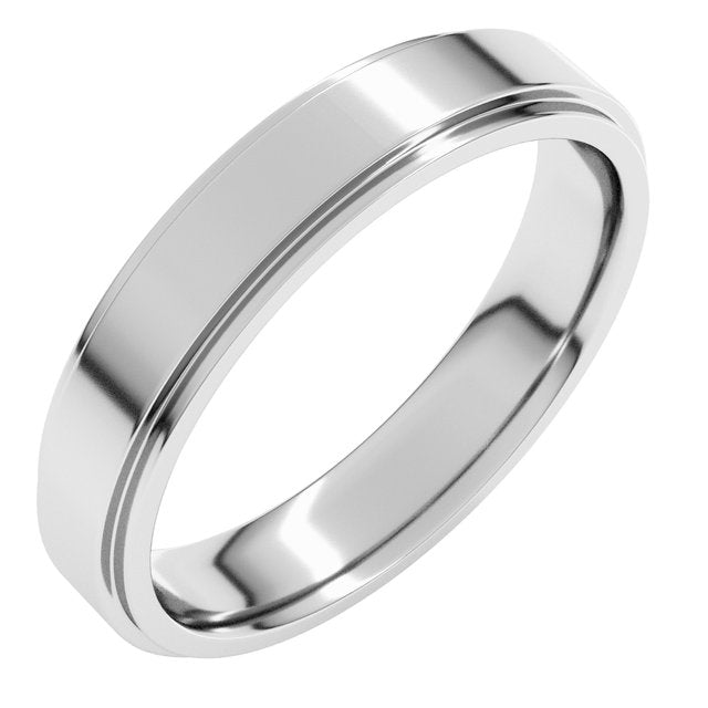 14k White 4 Mm Stepped-edge Comfort-fit Flat Band Size 5.5