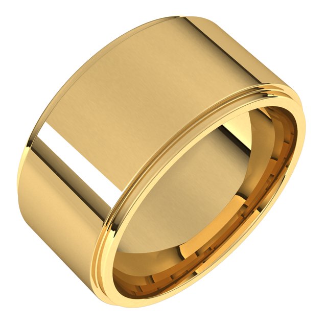 18k Yellow 10 Mm Stepped-edge Comfort-fit Flat Band Size 11