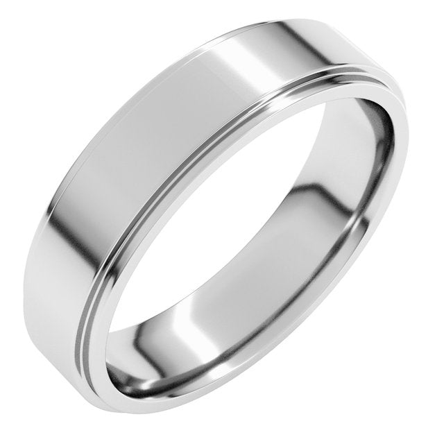 14k White 5 Mm Stepped-edge Comfort-fit Flat Band Size 5.5