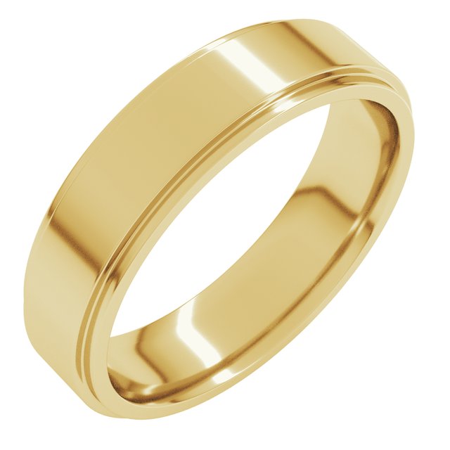14k Yellow 5 Mm Stepped-edge Comfort-fit Flat Band Size 10.5