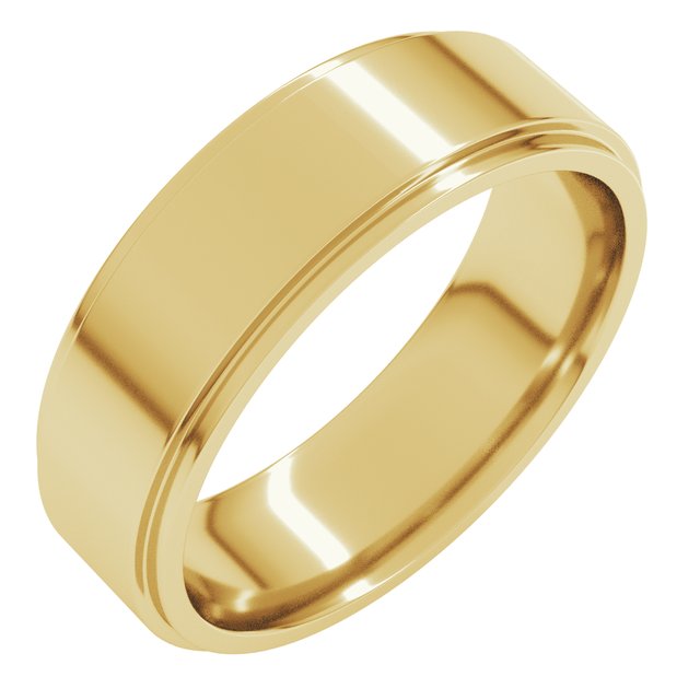 14k Yellow 6 Mm Stepped-edge Comfort-fit Flat Band Size 13