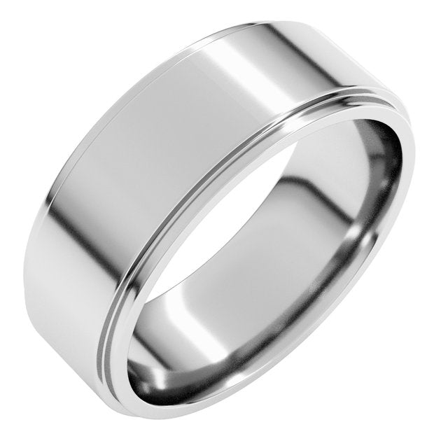 14k White 7 Mm Stepped-edge Comfort-fit Flat Band Size 8