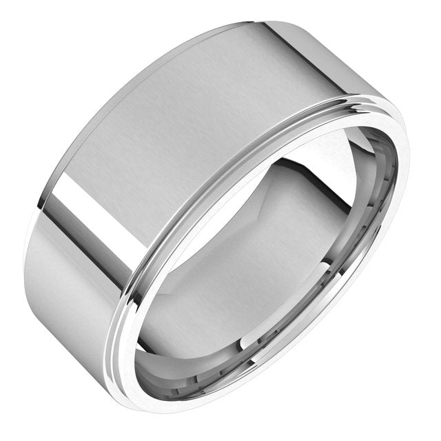 14k White 8 Mm Stepped-edge Comfort-fit Flat Band Size 11