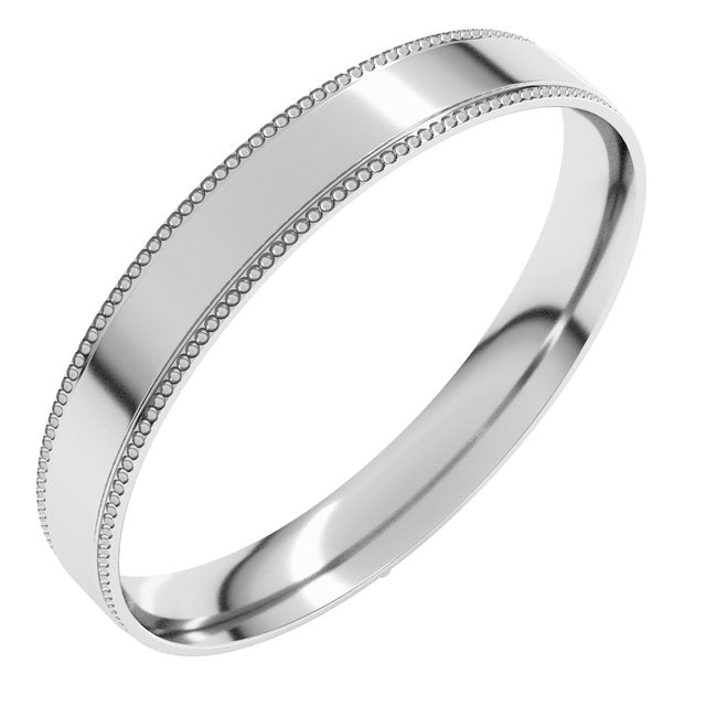 14K White 3 mm Milgrain Flat Comfort Fit Edge Band Size 10.5