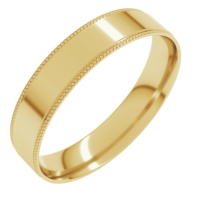 14k Yellow 4 Mm Milgrain Stepped-edge Comfort-fit Flat Band Size 9
