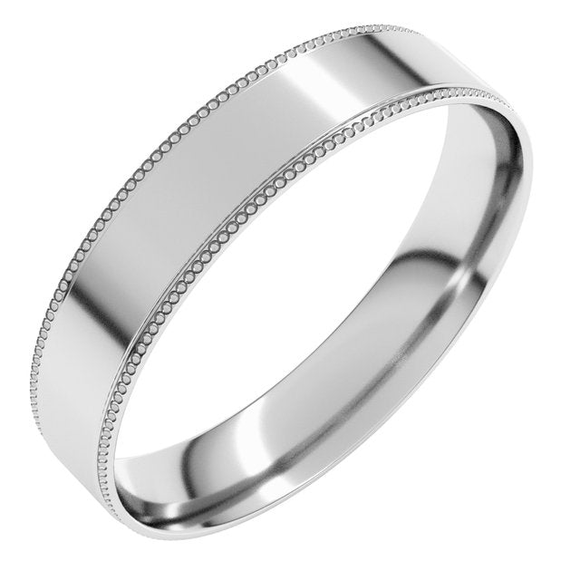 14k White 4 Mm Milgrain Stepped-edge Comfort-fit Flat Band Size 7