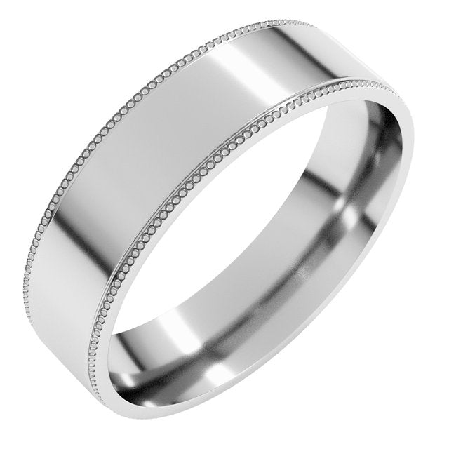 14K White 5 mm Milgrain Flat Comfort Fit Edge Band Size 8.5