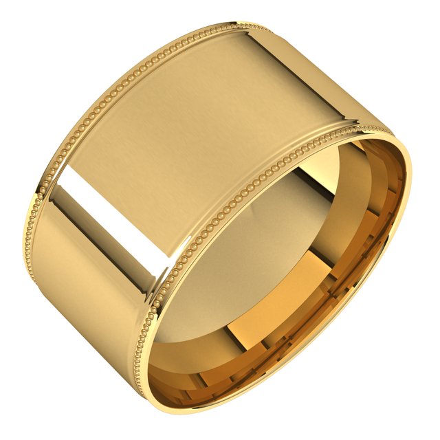 14K Yellow 8 mm Milgrain Flat Comfort Fit Edge Band Size 10