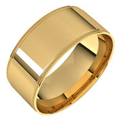 14K Yellow 8 mm Milgrain Flat Comfort Fit Edge Band Size 10