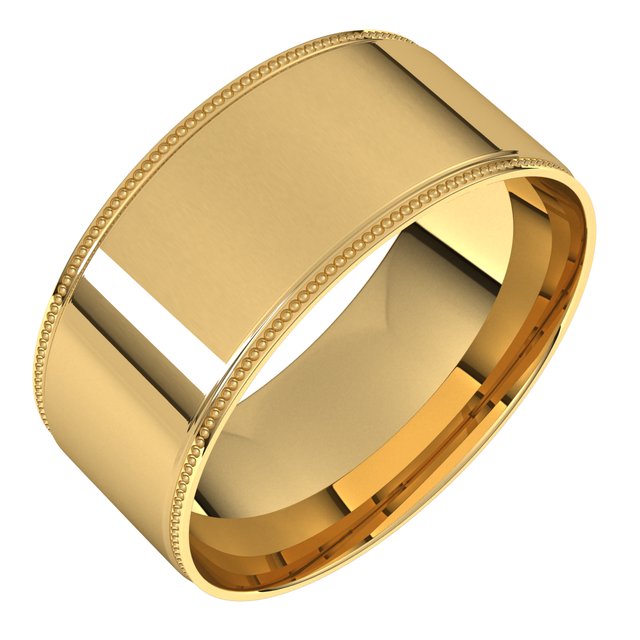14K Yellow 8 mm Milgrain Flat Comfort Fit Edge Band Size 10