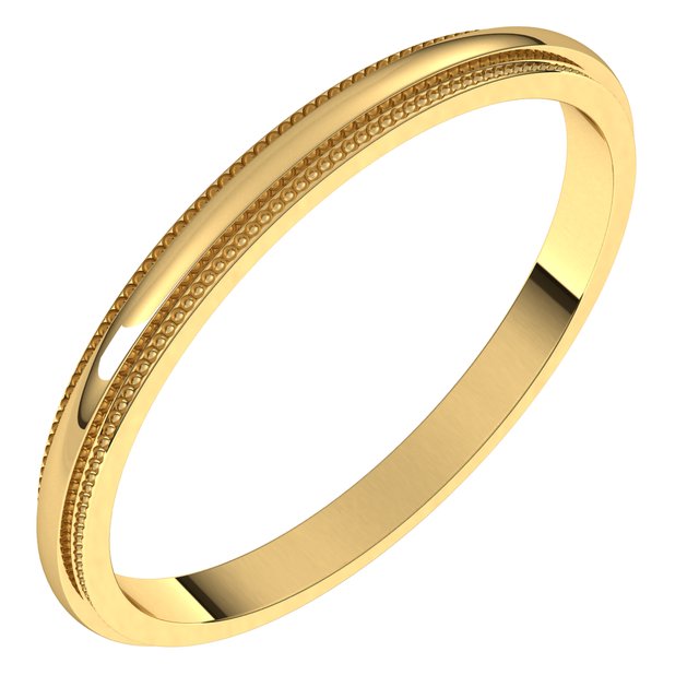 14K Yellow 2 mm Milgrain Half Round Edge Band Size 10