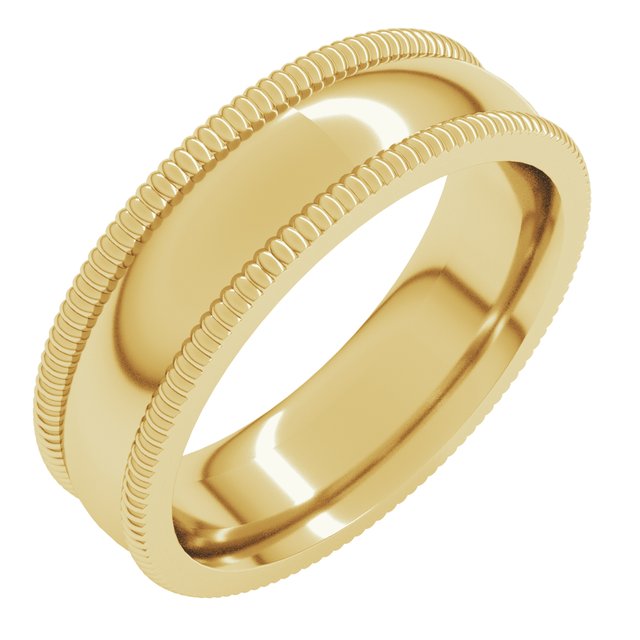 14k Yellow 6 Mm Extra Large Milgrain Comfort-fit Half Round Band Size 9