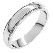 14K White 4 mm Milgrain Half Round Edge Band Size 9.5