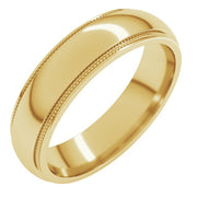 14k Yellow 5 Mm Milgrain Stepped-edge Half Round Band Size 9
