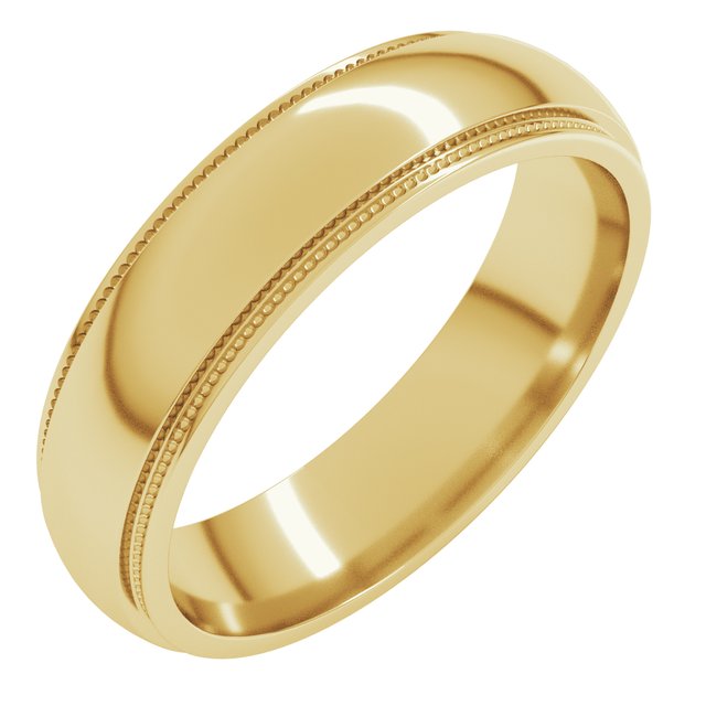 14k Yellow 5 Mm Milgrain Stepped-edge Half Round Band Size 9