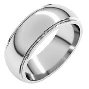 14K White 7 mm Milgrain Half Round Edge Band Size 10
