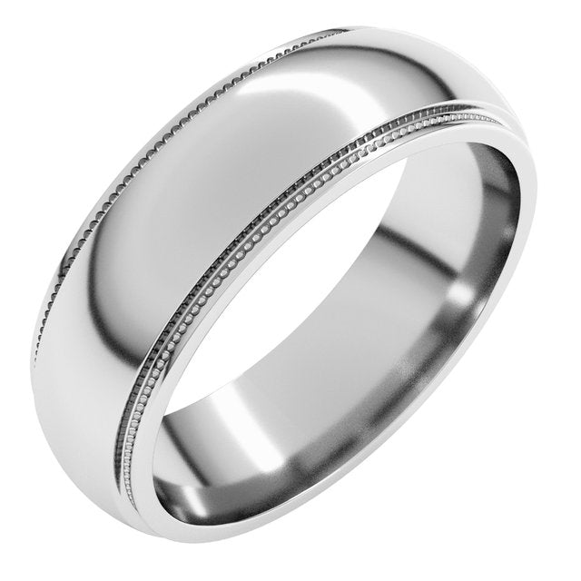 Sterling Silver 6 mm Milgrain Half Round Edge Band Size 10