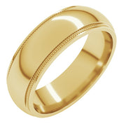 14K Yellow 6 mm Milgrain Half Round Edge Band Size 9