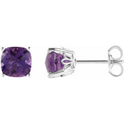 Sterling Silver 5x5 mm Cushion Natural Amethyst Earrings