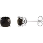 Sterling Silver 6x6 mm Cushion Natural Black Onyx Earrings