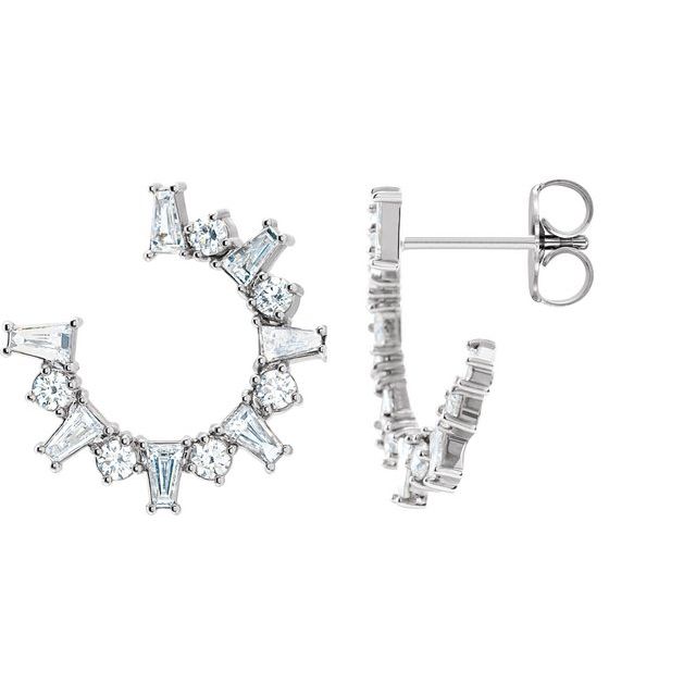 14K White 1 CTW Natural Diamond Front-Facing Hoop Earrings