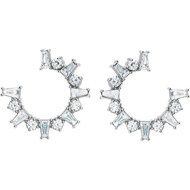 14K White 1 CTW Natural Diamond Front-Facing Hoop Earrings