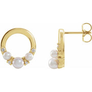 14K Yellow Cultured White Seed Pearl & .06 CTW Natural Diamond Circle Earrings