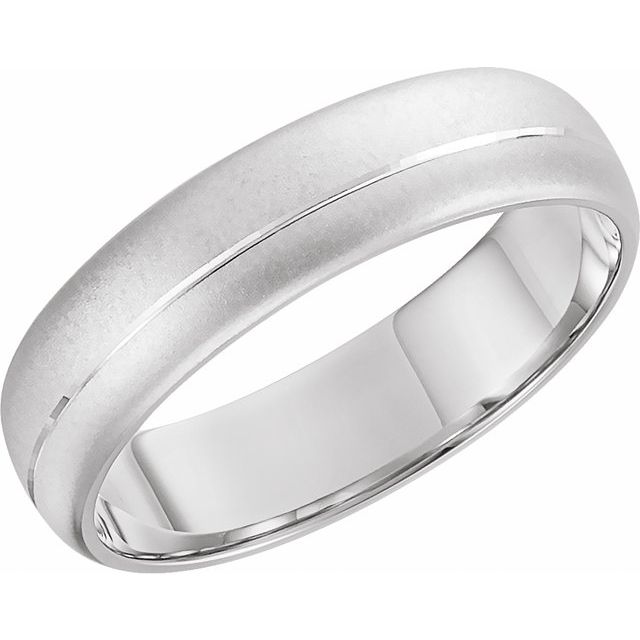 14k White 6 Mm Grooved Band With Beadblast Finish  Size 7.5