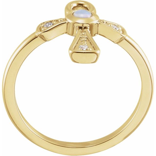 14K Yellow Natural Ethiopian Opal & .04 CTW Natural Diamond Ankh Cross Ring