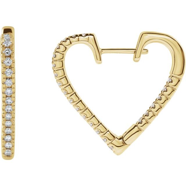 14k Yellow 5/8 Ctw Natural Diamond Heart Earrings