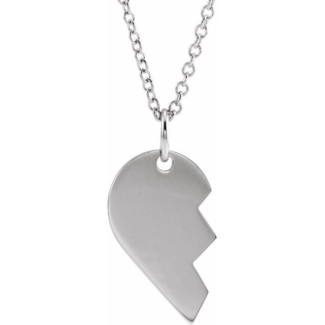 Sterling Silver 17x10 mm Right Broken Heart 16-18' Necklace
