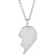 Sterling Silver 17x10 mm Left Broken Heart 16-18' Necklace