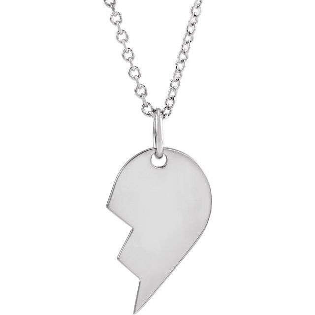 Sterling Silver 17x10 mm Left Broken Heart 16-18' Necklace