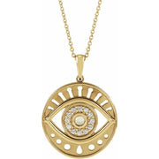 14K Yellow Natural Ethiopian Opal & 1/6 CTW Natural Diamond Evil Eye 16-18' Necklace