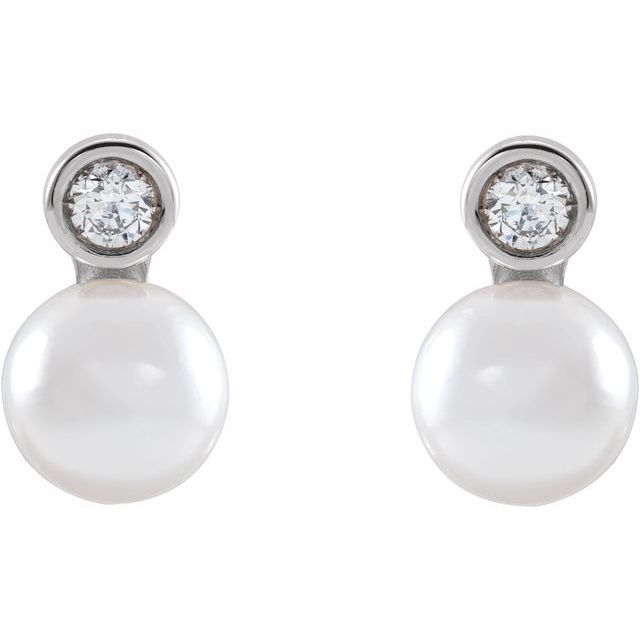 Sterling Silver Cultured White Akoya Pearl & .06 CTW Natural Diamond Earrings