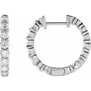 14k White 2 Ctw Natural Diamond Inside-outside Hinged 20 Mm Hoop Earrings
