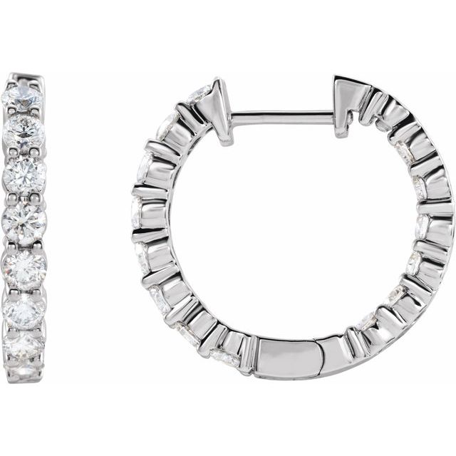 14k White 2 Ctw Natural Diamond Inside-outside Hinged 20 Mm Hoop Earrings