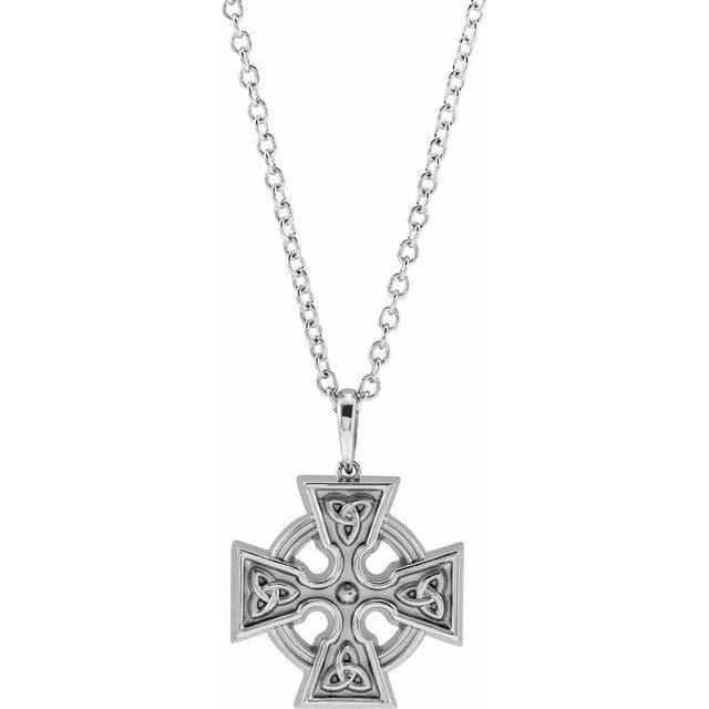 Sterling Silver Celtic-Inspired Cross 20' Necklace