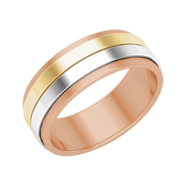 14k White/rose/yellow 8 Mm Flat Band Size 10